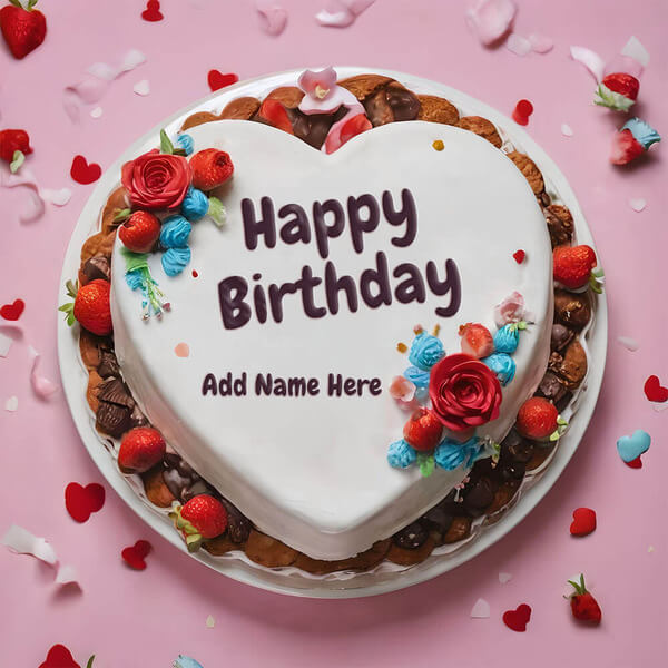 Love Romantic Birthday Heart Cake With Name to Edit