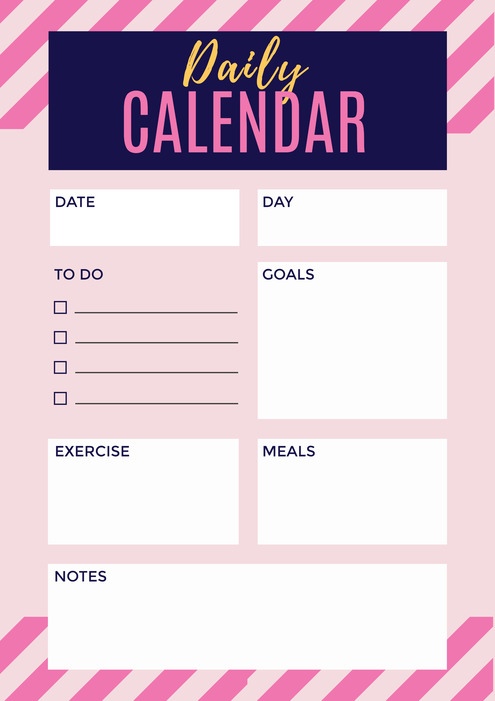 Planning quotidien éditable rose