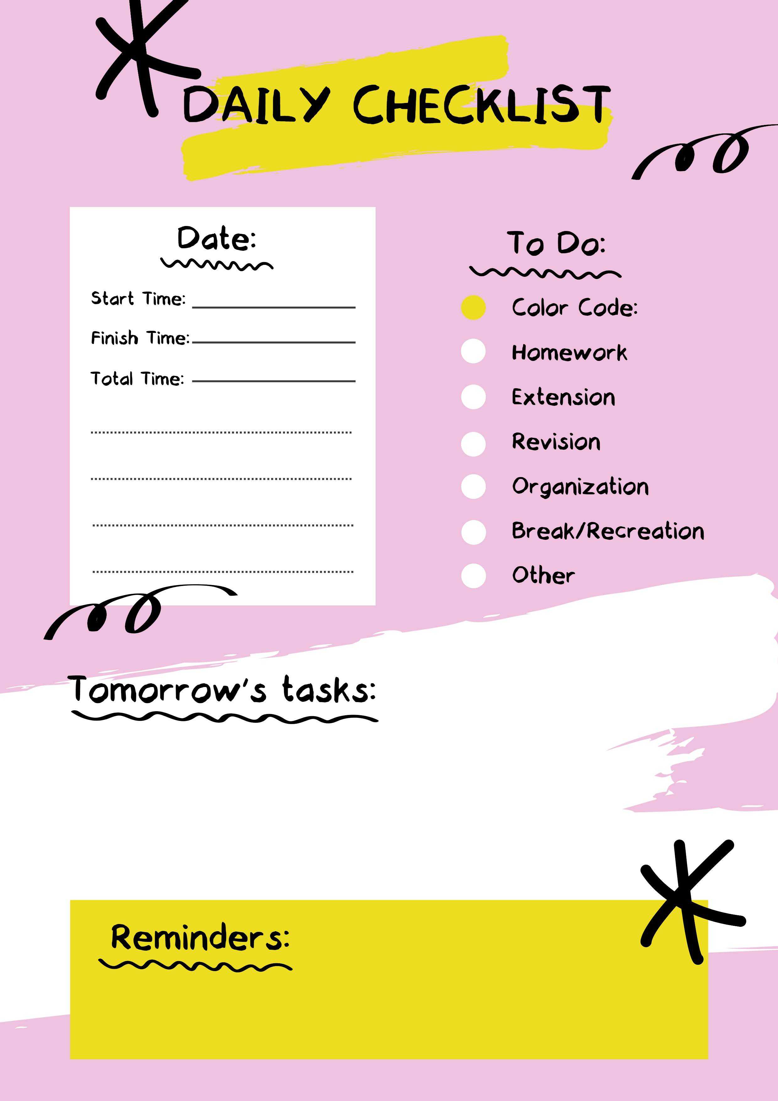 Pink Girly Cute Daily Checklist Template