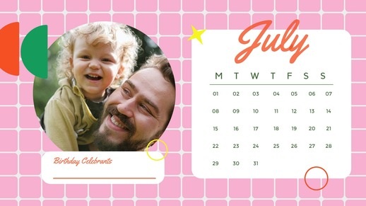 Calendrier photo anniversaire de juillet rose