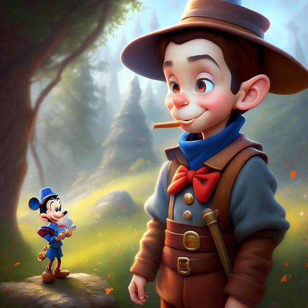 Pinocchio et Mickey Mouse dans les bois
