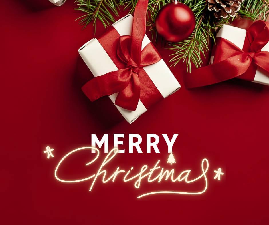 Plantilla de publicación de Facebook de deseos de vacaciones de cajas de regalo de Navidad rojas