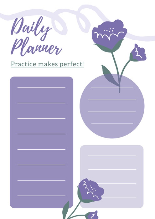 Calendrier quotidien avec fleurs violettes