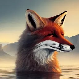 Fotor AI tarafından oluşturulan göldeki gerçekçi tilki