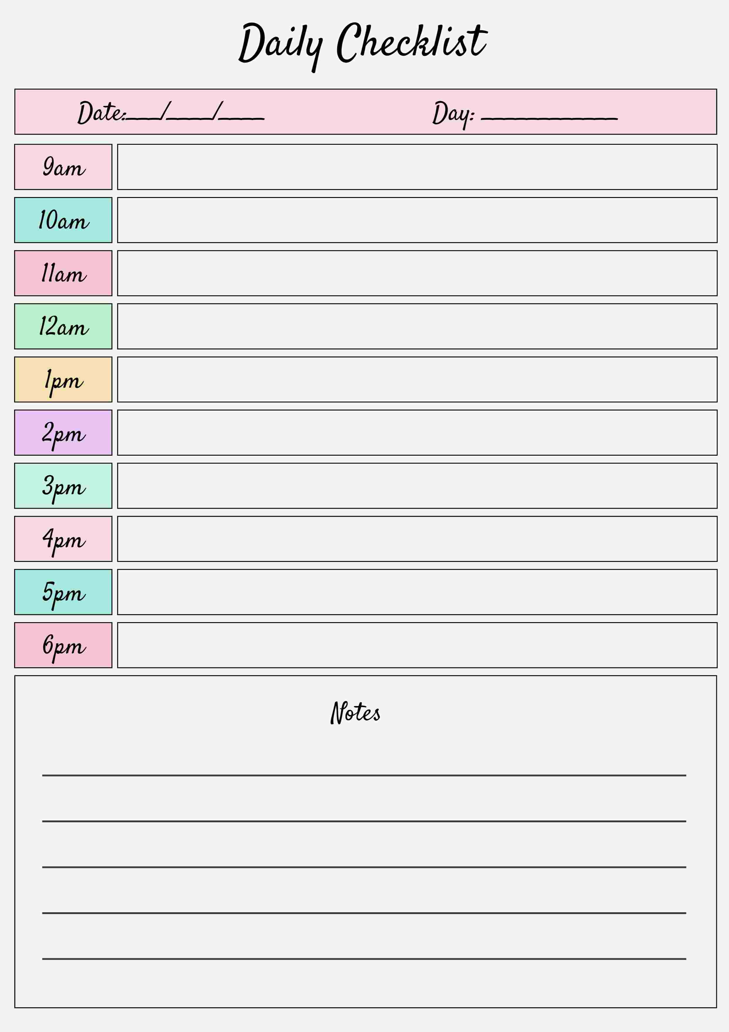 Simple White Daily Work Schedule Checklist Template