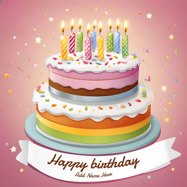 Two Layer Birthday Cake Illustration Design With Name to Edit