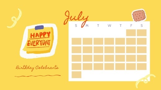 Calendrier mensuel mignon jaune