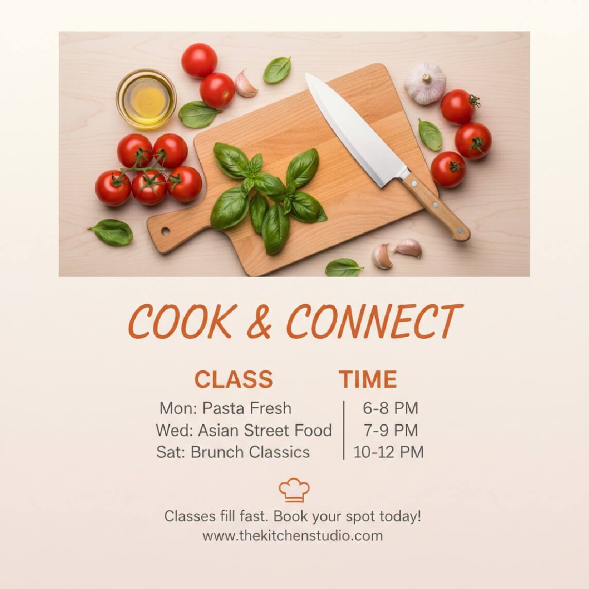 A cooking class weekly schedule template