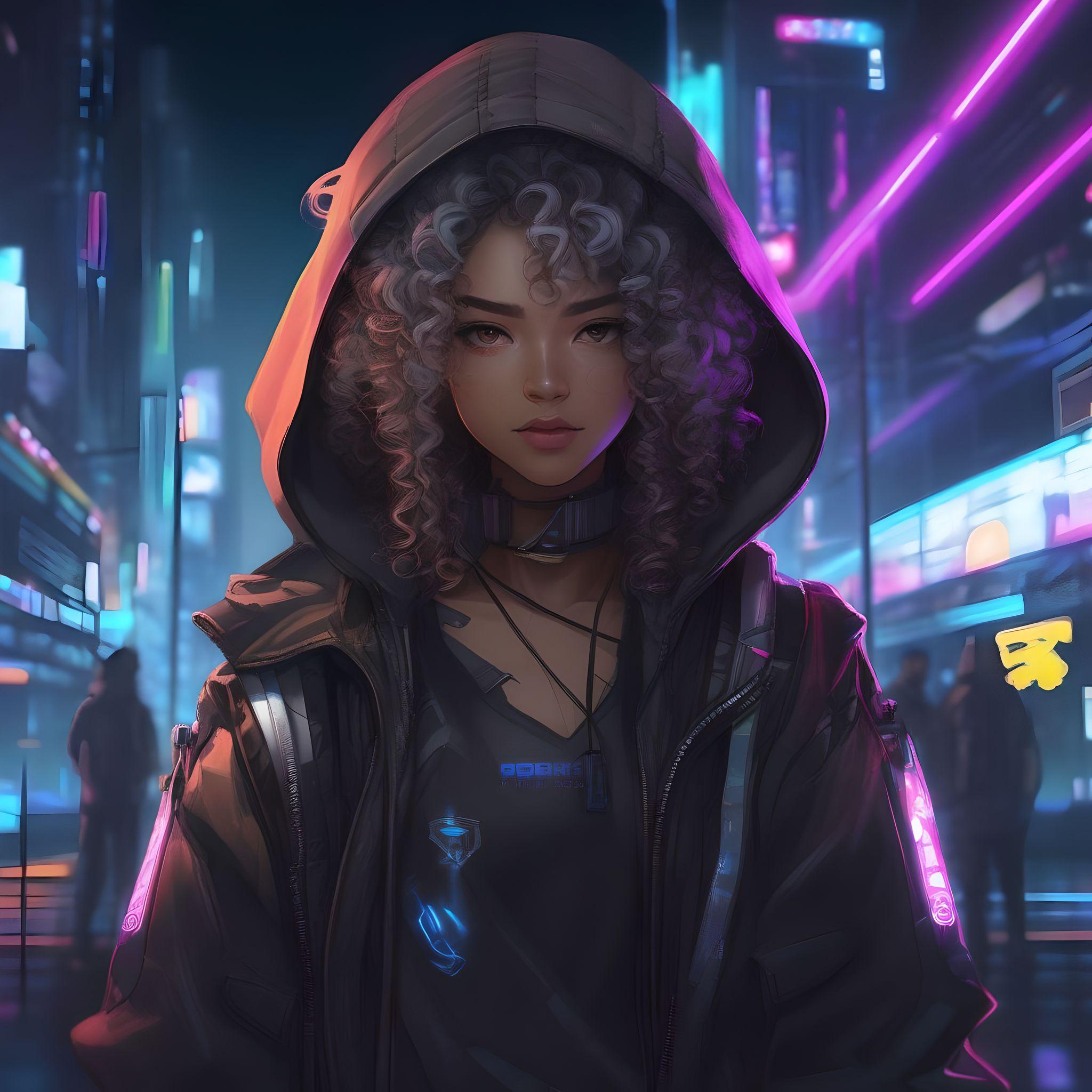 ジャケットを着たサイバーパンクな女の子