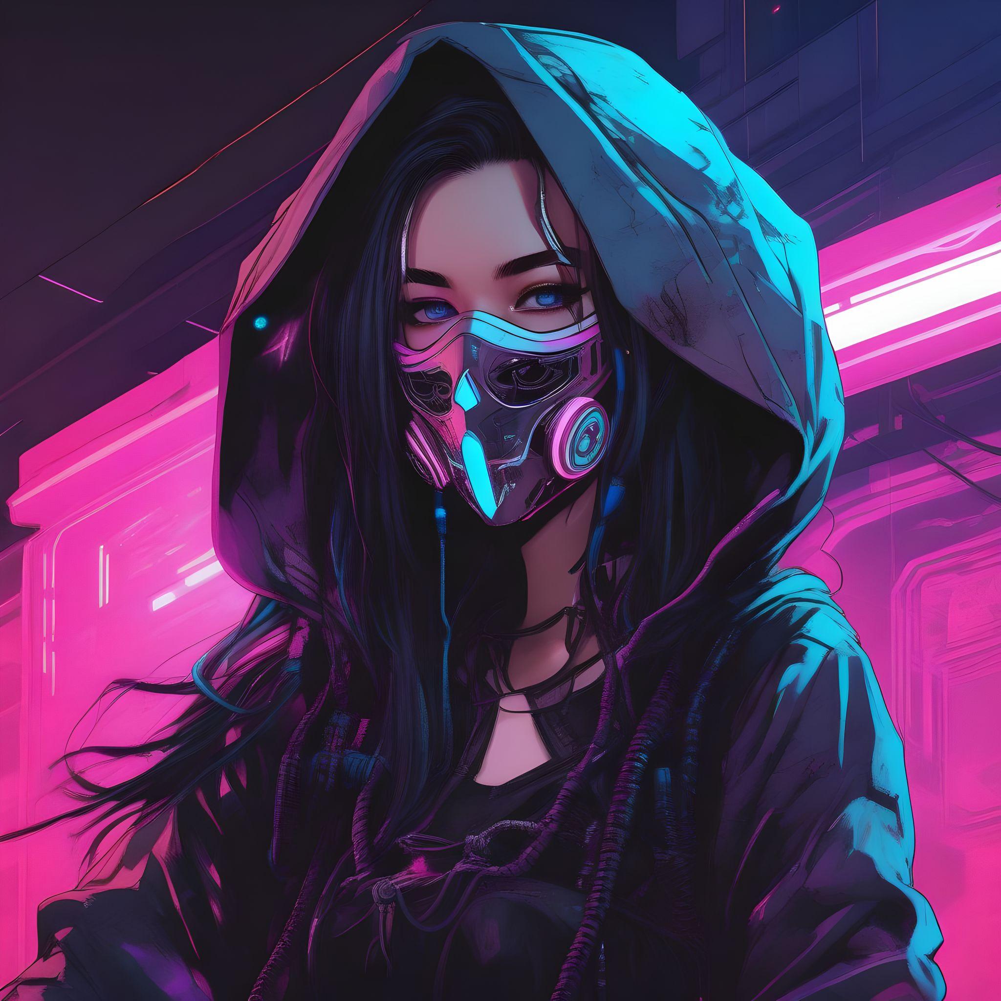 マスクをつけたサイバーパンクの少女