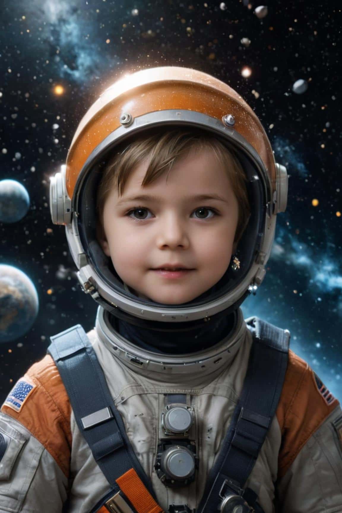 Retrato generado por IA de un niño astronauta