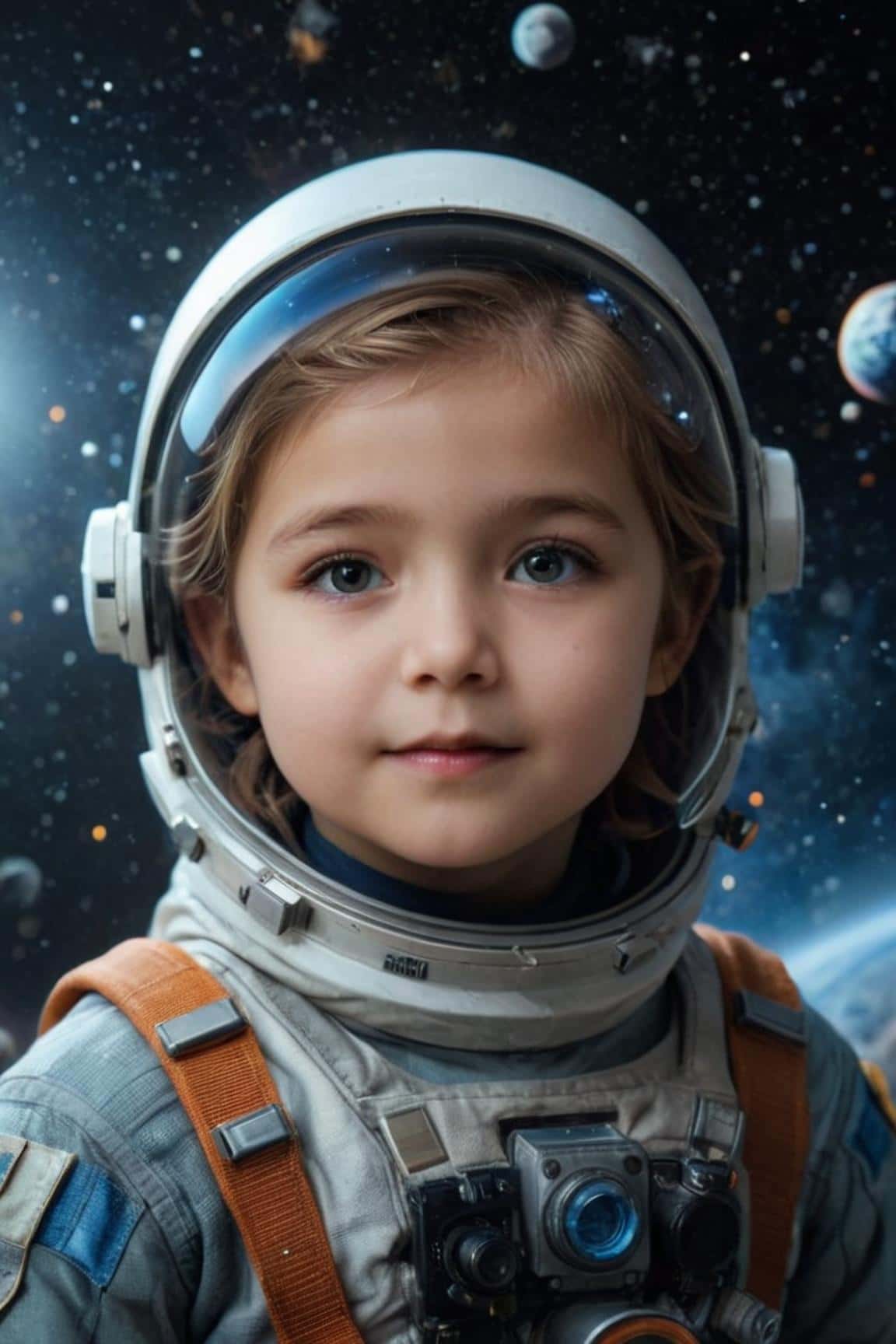 Retrato generado por IA de una niña astronauta