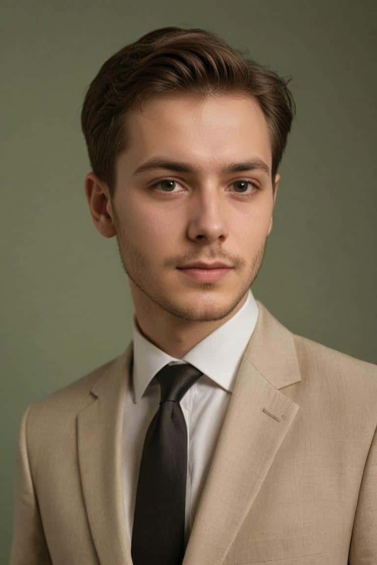 Photo générée par l'IA pour un homme en costume beige à l'intérieur
