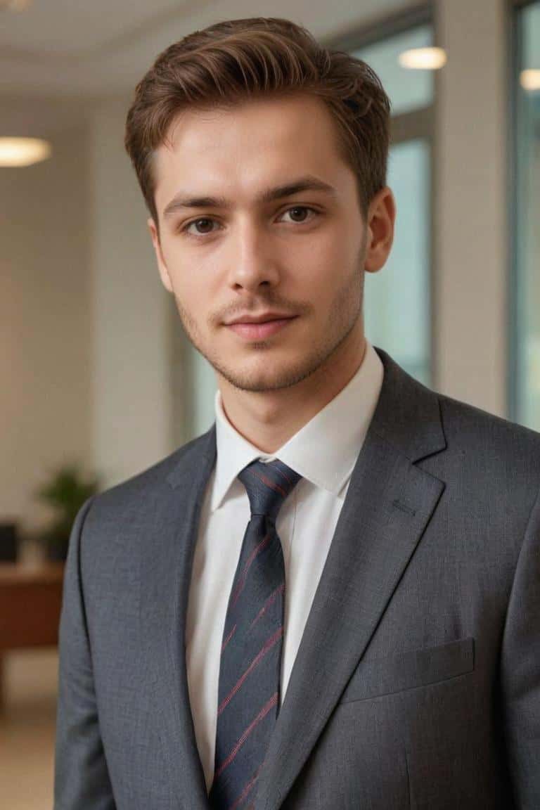 Photo d'intérieur générée par l'IA pour un homme portant un costume gris