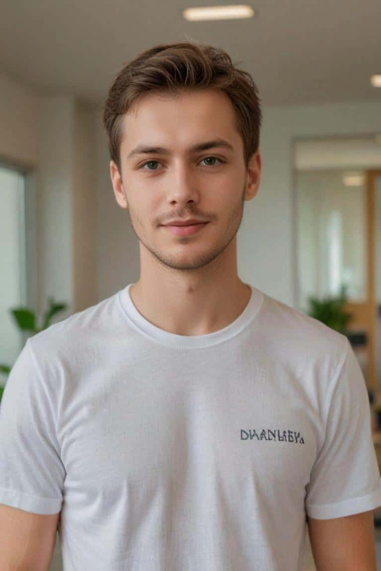 Photo d'intérieur générée par l'IA pour un homme portant un t-shirt blanc