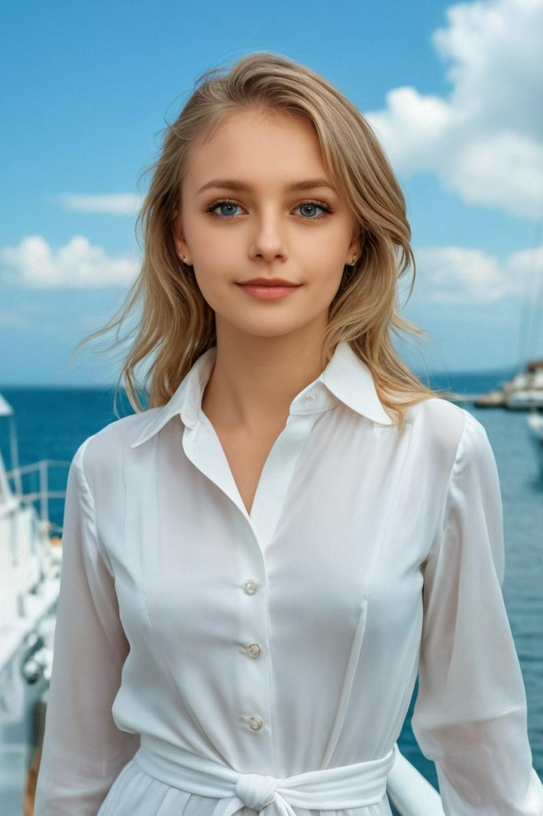 Photo de paysage extérieur générée par l'IA pour une femme portant une chemise blanche