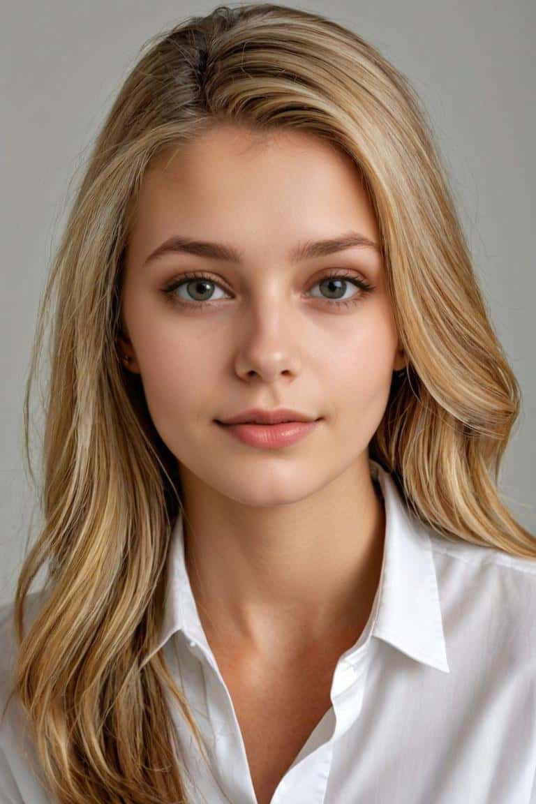 Photo de tête en studio générée par l'IA pour une femme en chemise blanche