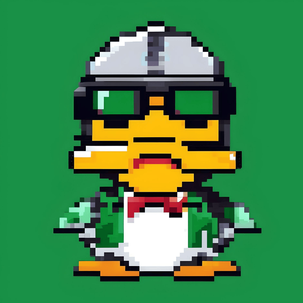 An nft of a cartoon duck with green background