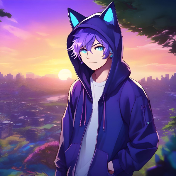 Anime boy pngtuber with purple hair