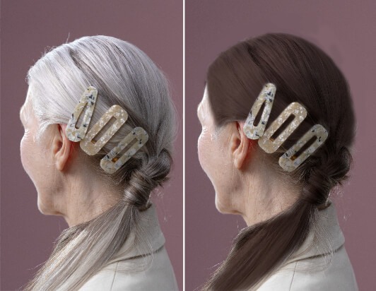 Résultats avant et après l'essai de différentes couleurs de cheveux par des personnes âgées