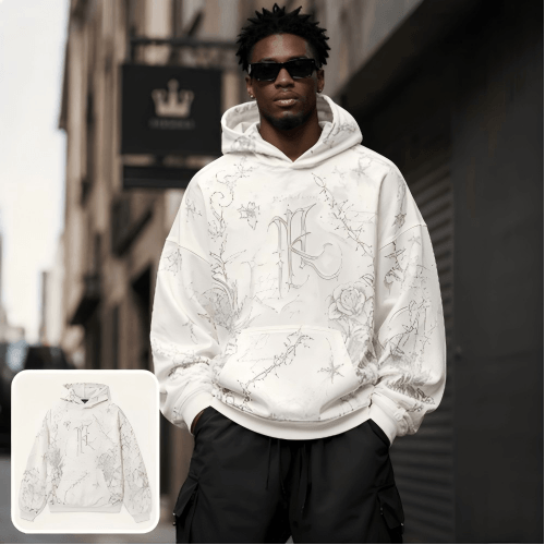 konvertiere ein weißes hoodie Bild in ein model-bild mit einem schwarzem mann
