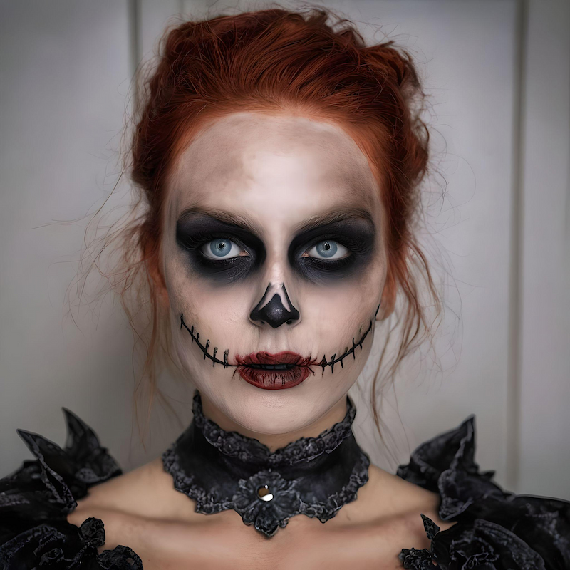 portrait femme avec filtre maquillage crâne
