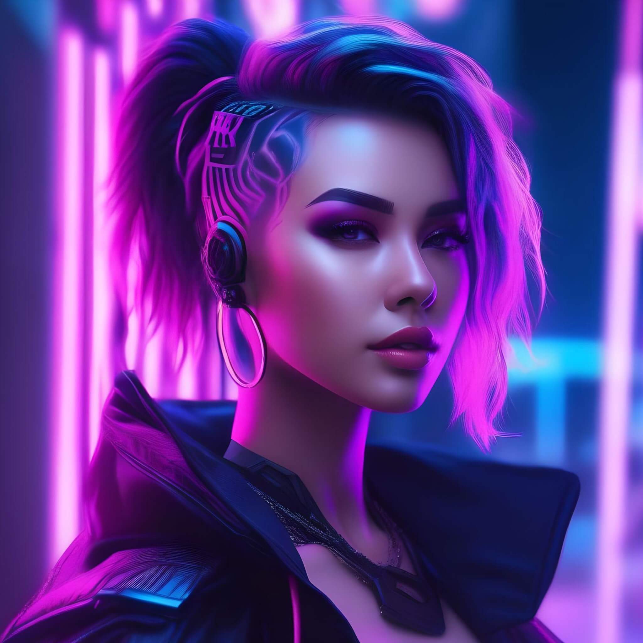 Generate a cyberpunk ai avatar of a female in fotor
