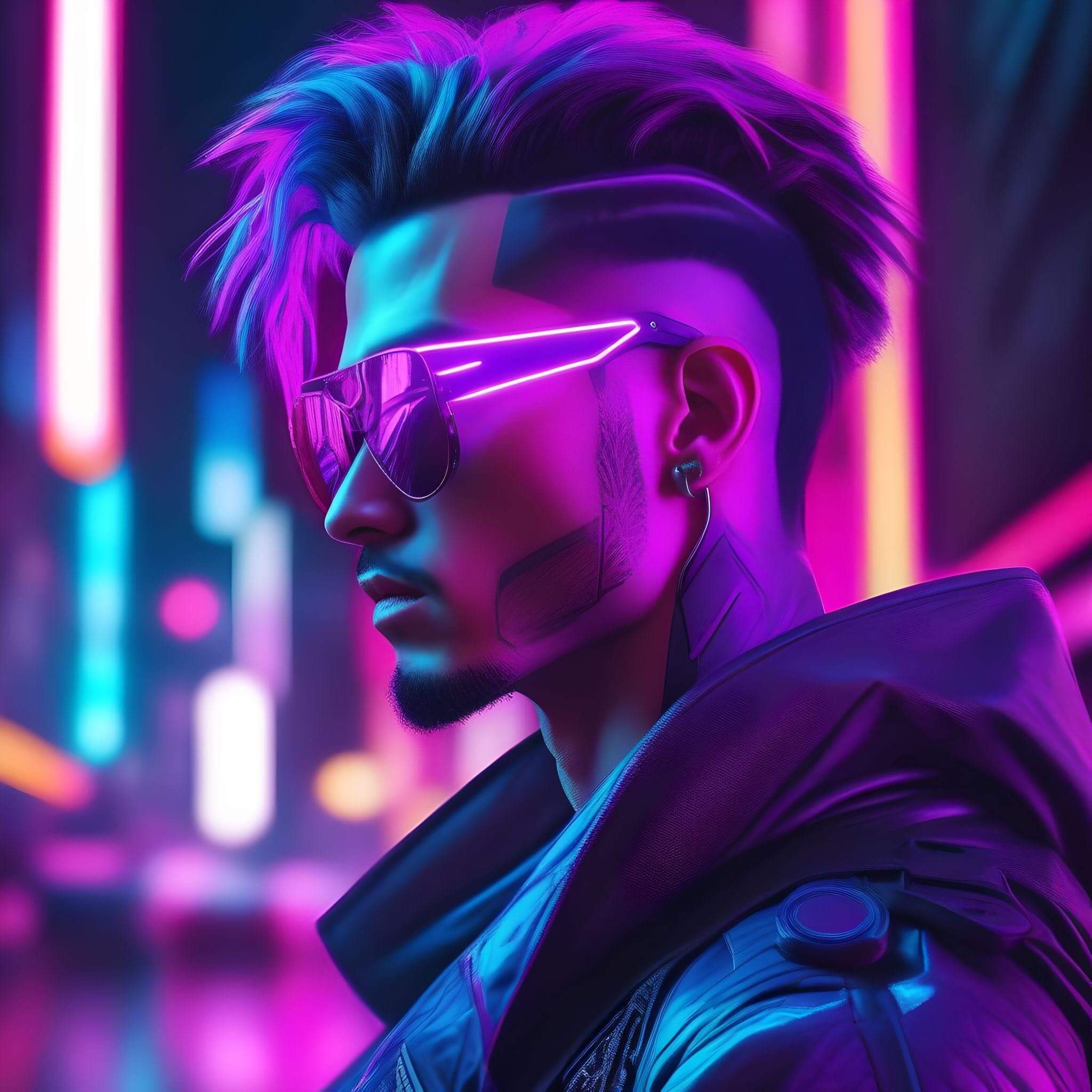 Generate a cyberpunk ai avatar of a man in fotor