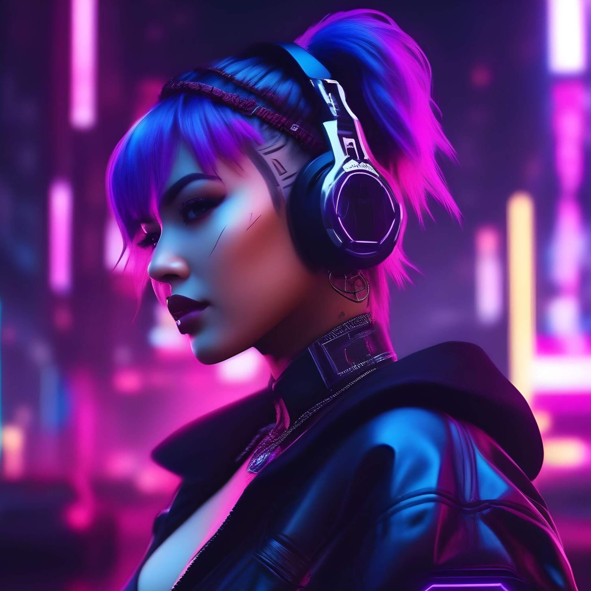 Generate a cyberpunk ai avatar of a woman in fotor