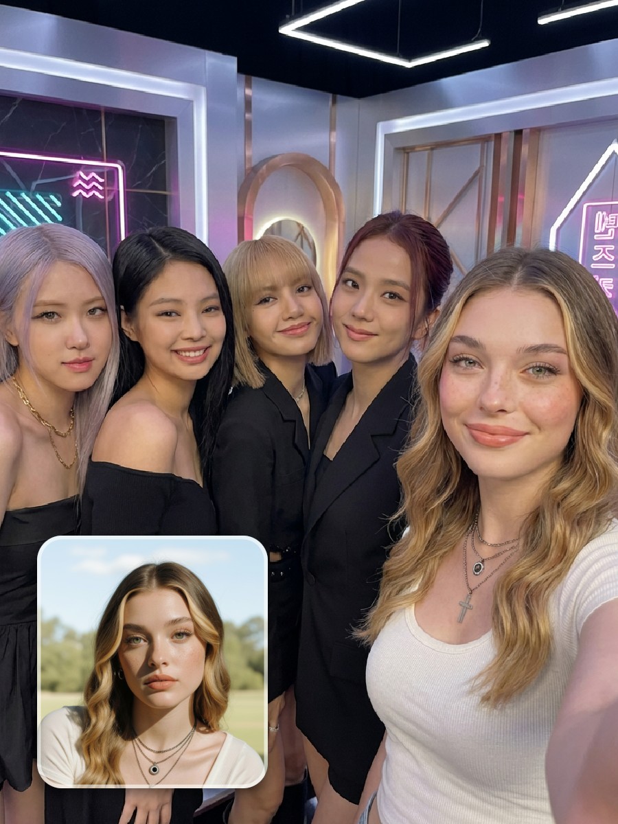 Make an ai selfie with the blackpink with fotor ai celebrity image generator
