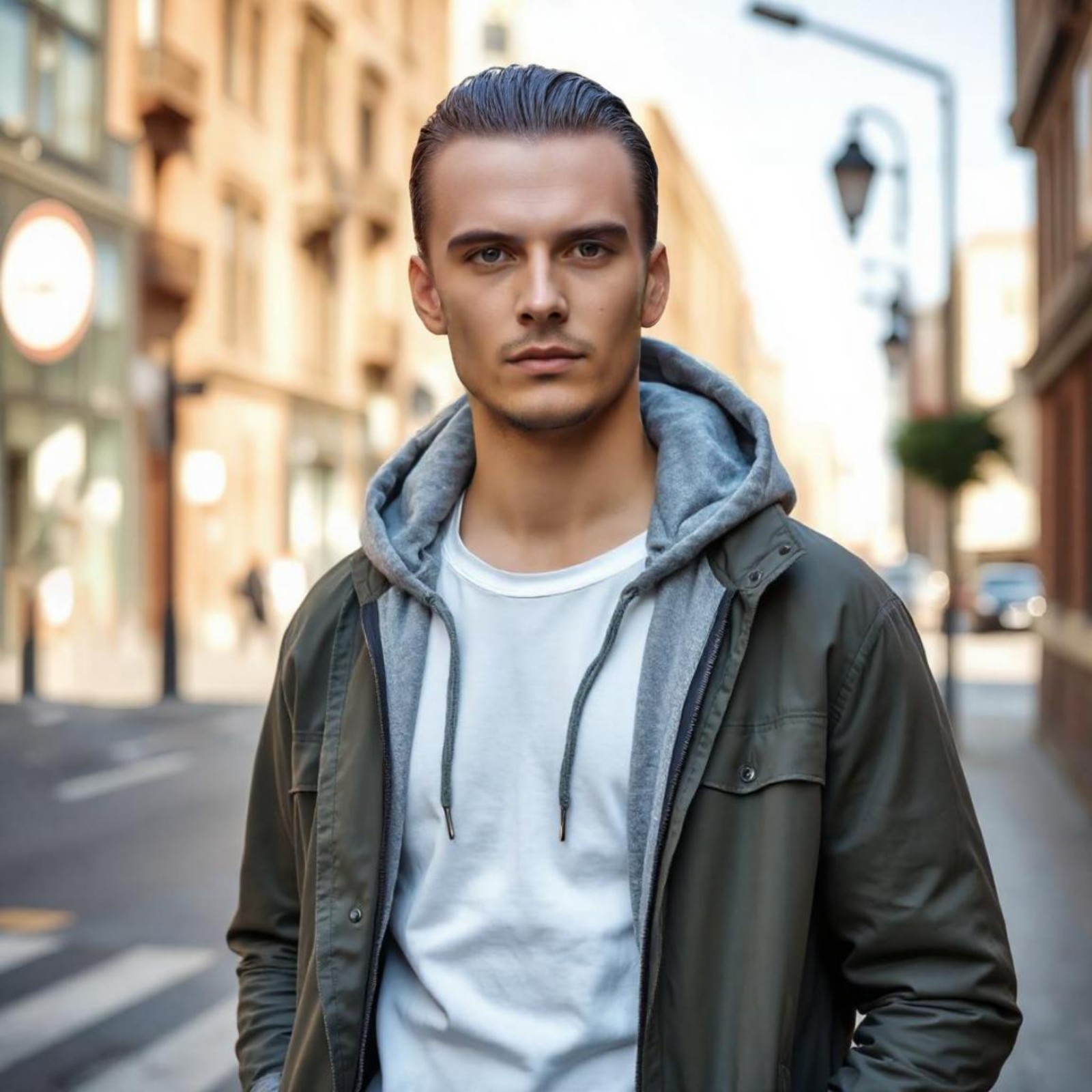 Campione di acconciatura maschile con capelli pettinati all'indietro