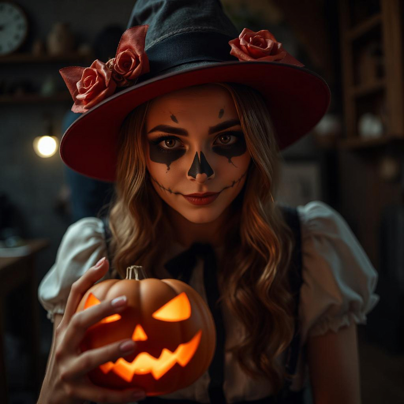personne en costume maquillage halloween