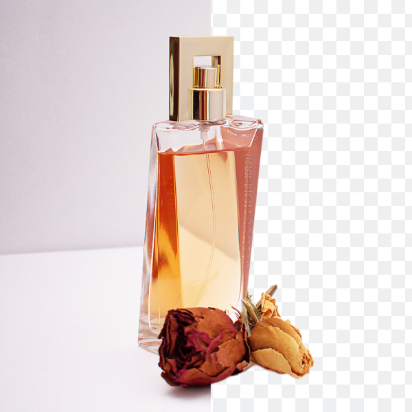 Hapus latar belakang merah muda dari gambar produk parfum dengan penghapus latar belakang online