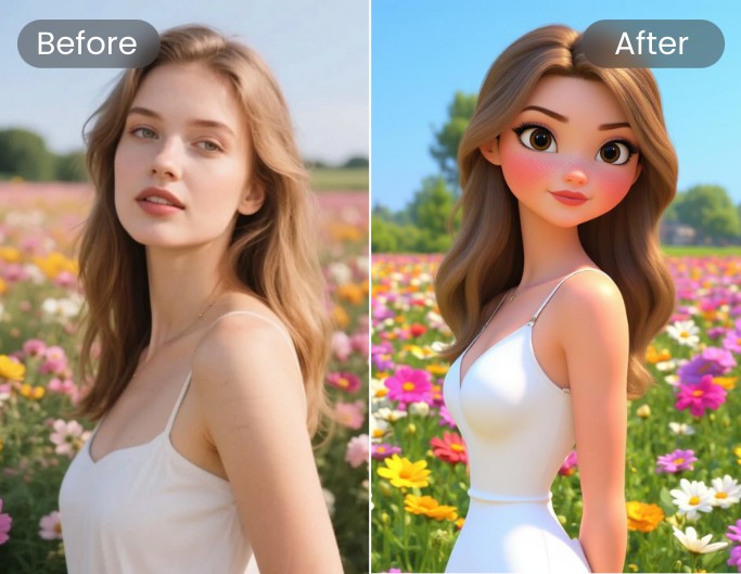 3 D anime before and after comparison on a woman