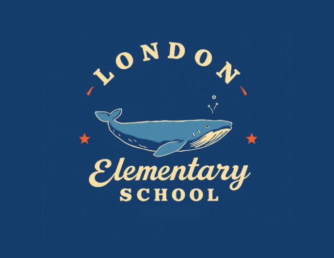 A London school mascot with a whale logo on a blue background
