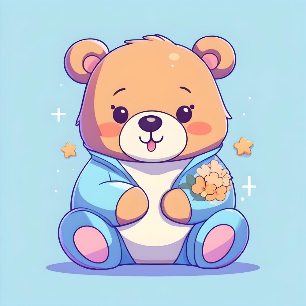 A cute animal mascot a sitting bear with blue coat
