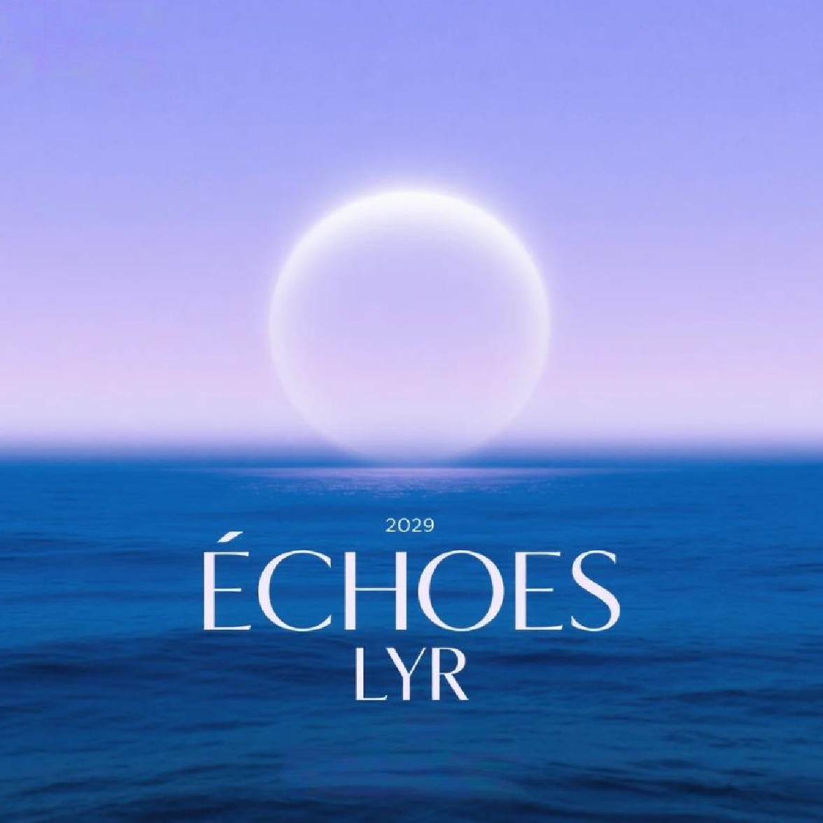 A minimalist and modern album cover featuring a smooth gradient that transitions from deep ocean blue to soft pale lavender