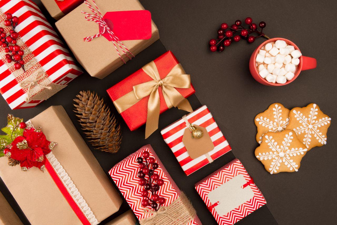 Christmas gifts and traditional holiday elements