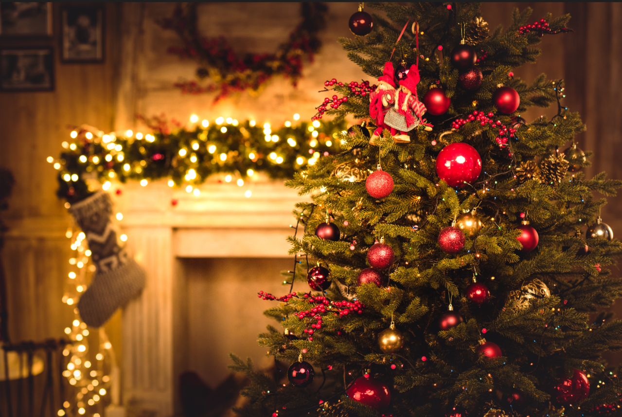Christmas tree and holiday decorations