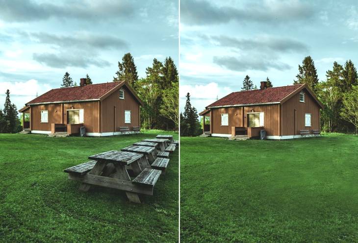 Clean up an distracting wooden desk in a real estate photo with Fotor's image cleaner
