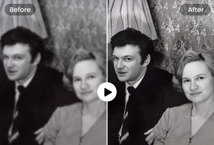 Enhance the clarity of low quality videos showing an old couple and make the video unblur