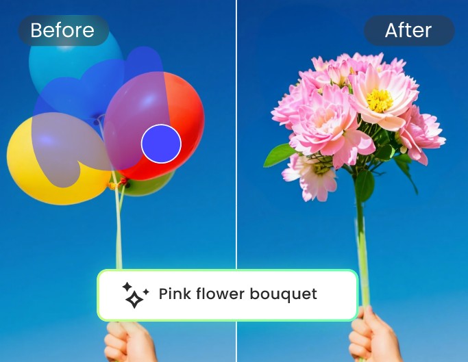 Efecto de sustitución de Fotor AI que convierte un globo en una flor