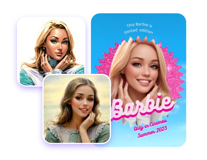 Transformation d'une affiche de film de Barbie en différents styles et effets artistiques
