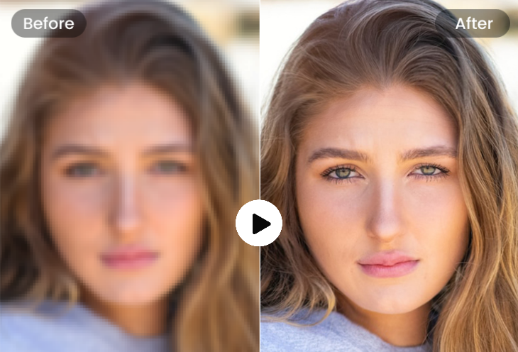 Restore a beautiful womans face details in video using video upcsaler