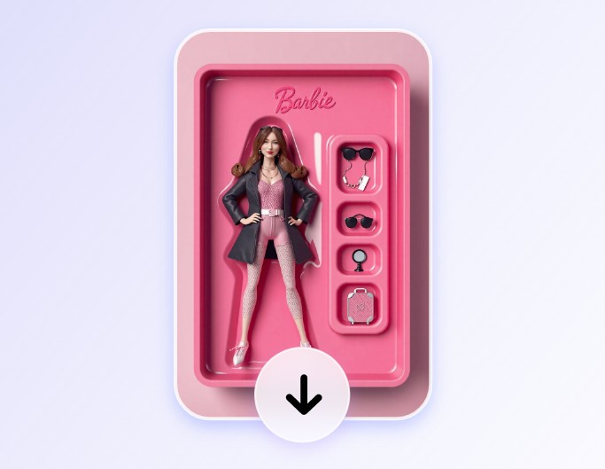 Step 3 download Fotor AI generated barbie box image for free in high quality