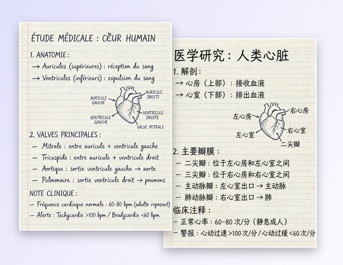 Translate French notes into Chinese with Fotor online image translator