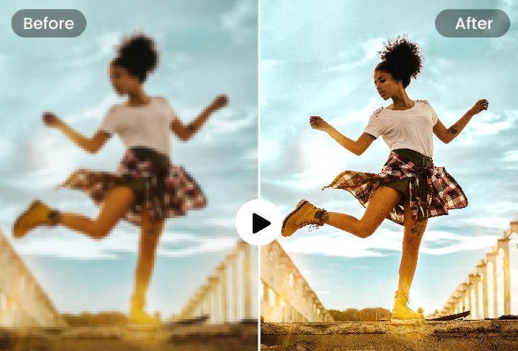 Unblur the video showing a girl dancing in motion with video upscaler