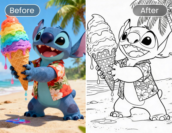 Utiliser un outil gratuit pour transformer une photo en coloriage pour enfant avec un personnage de dessin animé