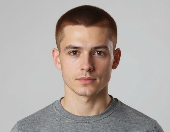 A handsome man with realistic buzz cut