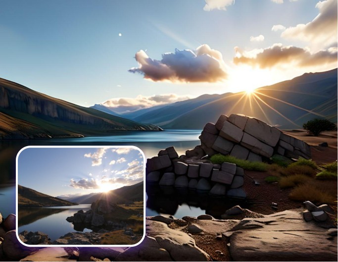 A landscape photo using AI Disney Pixar filter